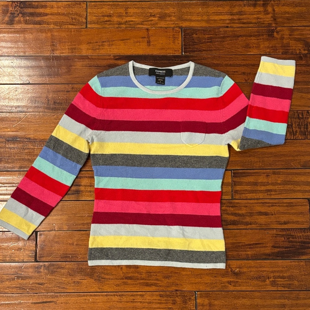 Express 100% Cashmere Multicolor Striped Sweater